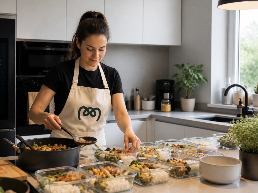 Une cheffe Chef It Up cuisine dans la cuisine d'un client
